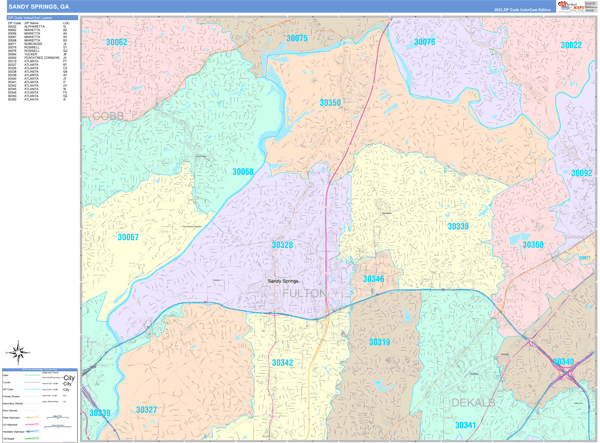 Sandy Springs City Wall Map Color Cast Style